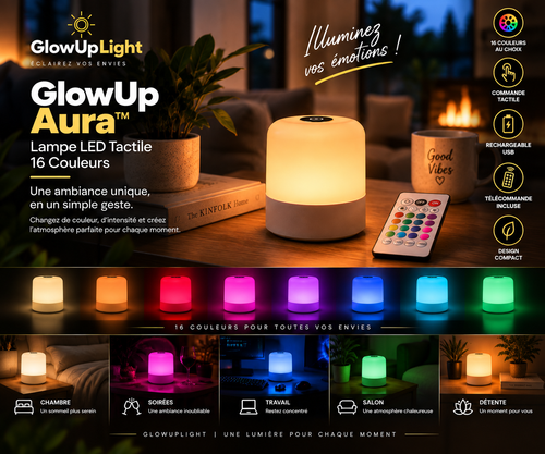 GlowUp Aura™ – Lampe LED Tactile 16 Couleurs