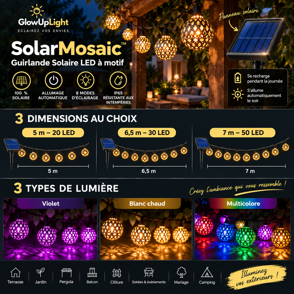 GlowUp SolarMosaic™ – Guirlande Solaire LED à motif