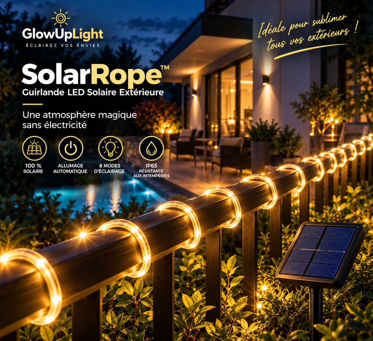 GlowUp SolarRope™ – Guirlande LED Solaire Extérieure