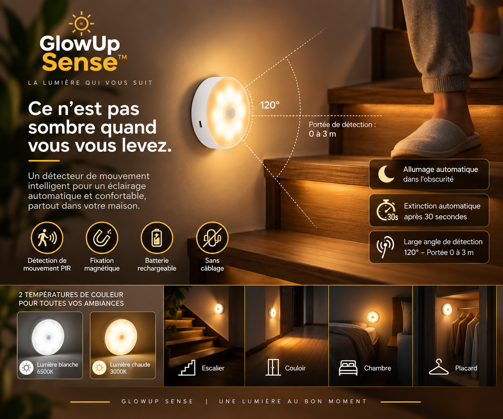 GlowUp Sense™ – Veilleuse LED à Détecteur de Mouvement
