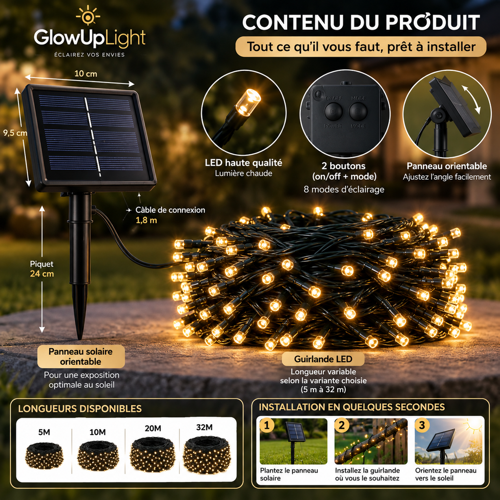 GlowUp SolarSpark™ – Guirlande LED Solaire Extérieure