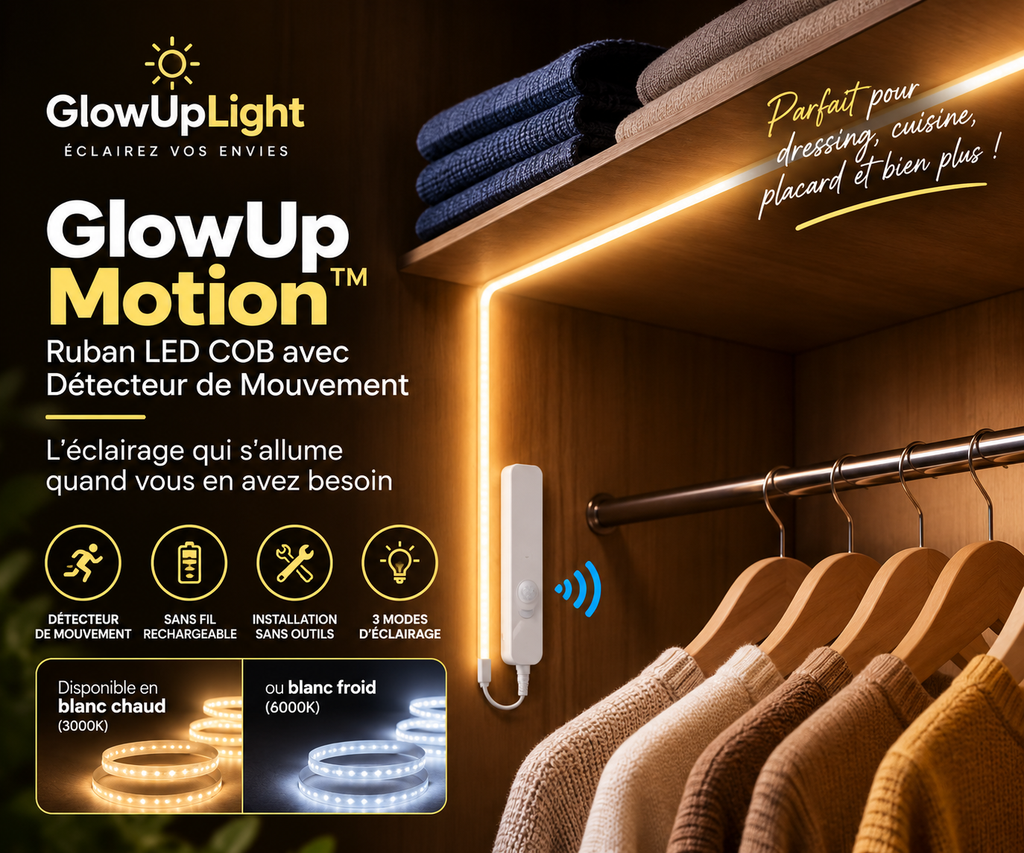 GlowUp Motion™ – Ruban LED COB avec Détecteur de Mouvement