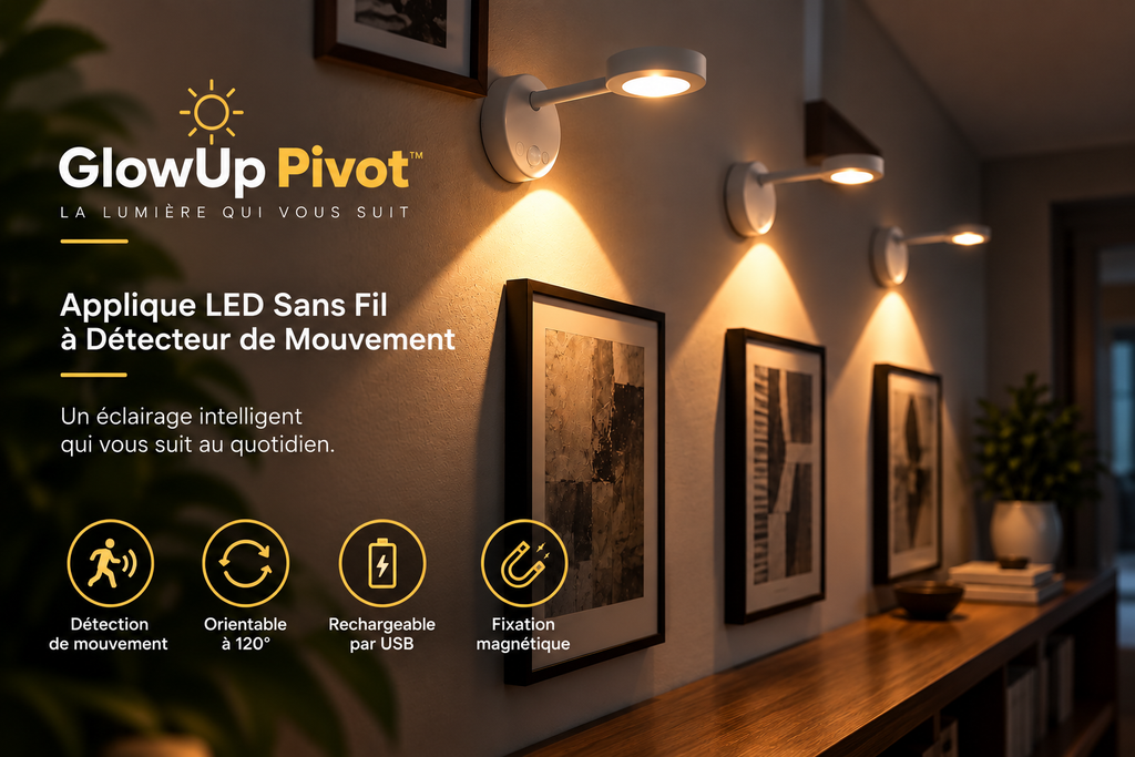 GlowUp Pivot™ – Lampe LED Sans Fil à Détecteur de Mouvement.