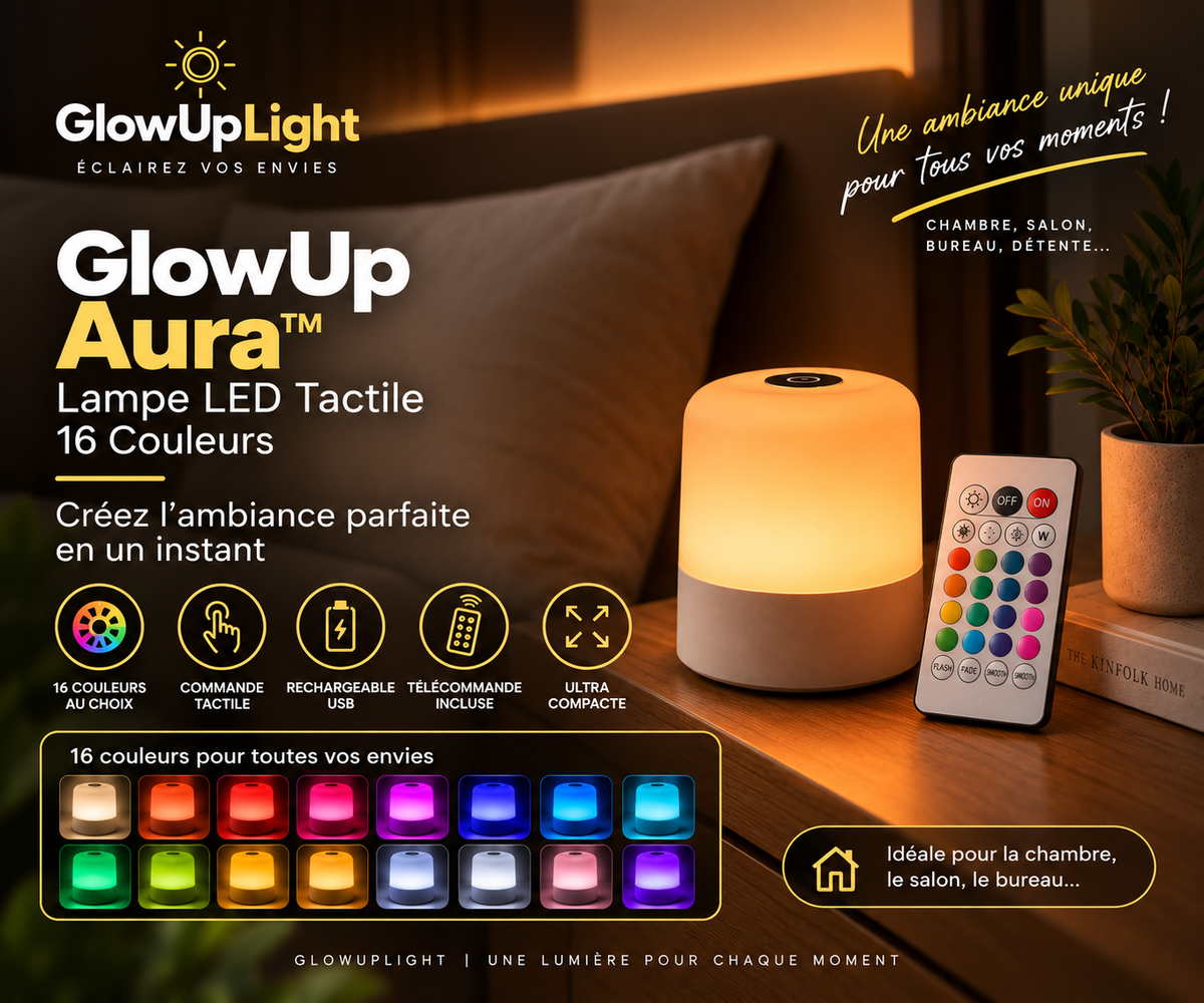 GlowUp Aura™ – Lampe LED Tactile 16 Couleurs