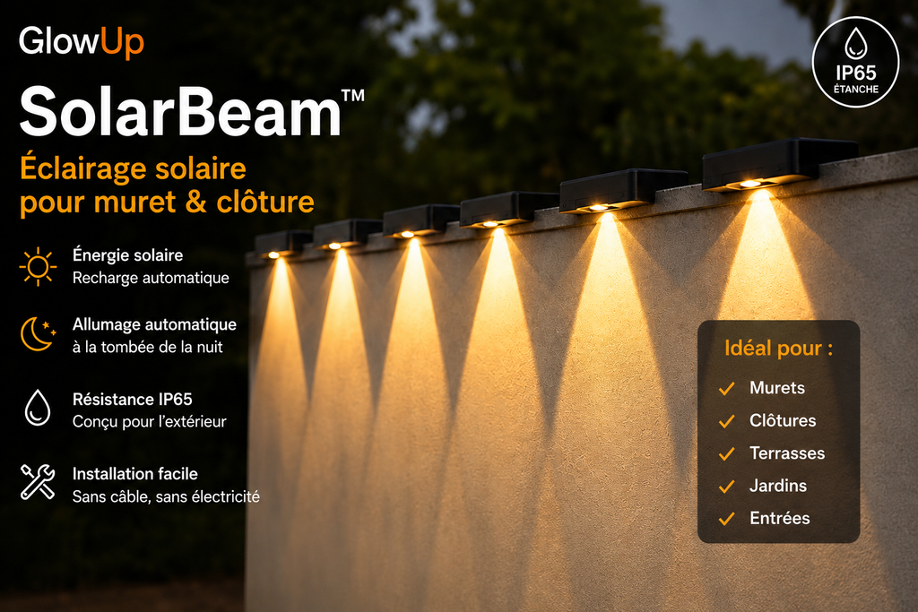 GlowUp SolarBeam™ – Éclairage Solaire pour Muret & Clôture